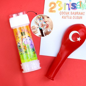 Türk Bayrağı & Balon & Ham Bez El Çantası & Faber-Castell 12'li Boya Kalemi & Köpük Baloncuk Hediye Seti #2