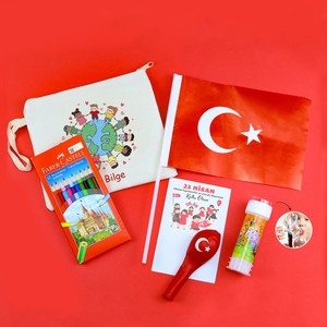 Türk Bayrağı & Balon & Ham Bez El Çantası & Faber-Castell 12'li Boya Kalemi & Köpük Baloncuk Hediye Seti #1