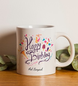 Kişiye Özel Happy Birthday Baskılı Kupa & Doğum Günü Yıldız Mum & Godiva 30gr Domes Çikolata Hediye Seti #2